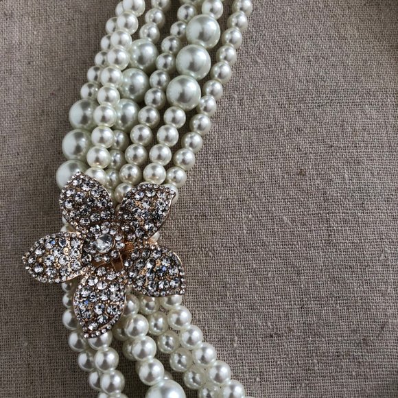 Bloomingdales CLASSIC White 6 strand Pearl Flower pendant bib Collar Necklace - Picture 5 of 15